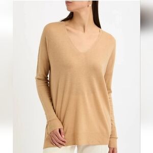 NWT- Vince Seamless V-Neck Wool-Cashmere In Beige Size M
